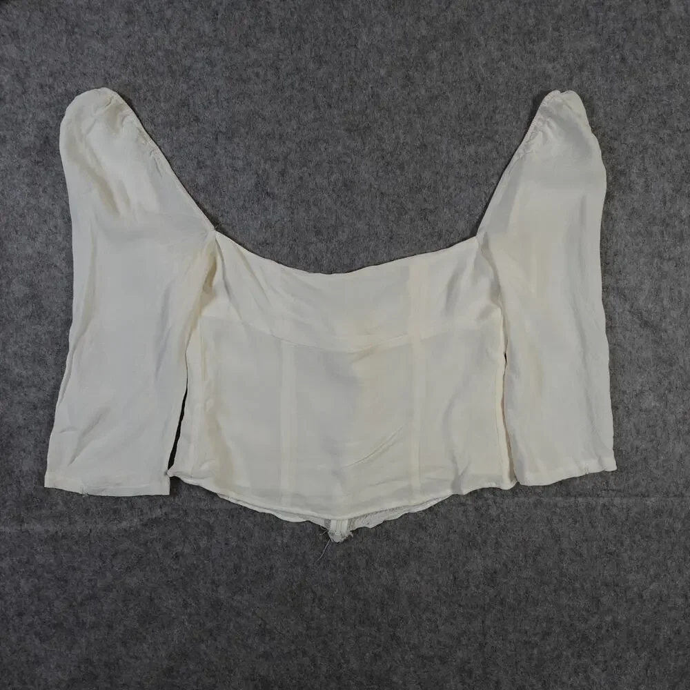 Reformation Top Womens 2 Blouse‎ Square Neck White Smocked Puff Sleeve Coquette